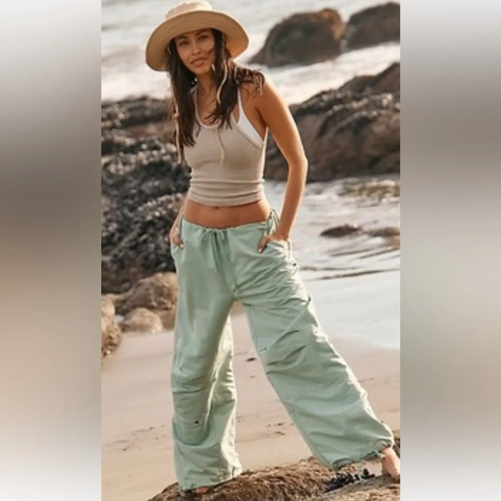 Free People Sage Green Track Pants - Medium - NWOT